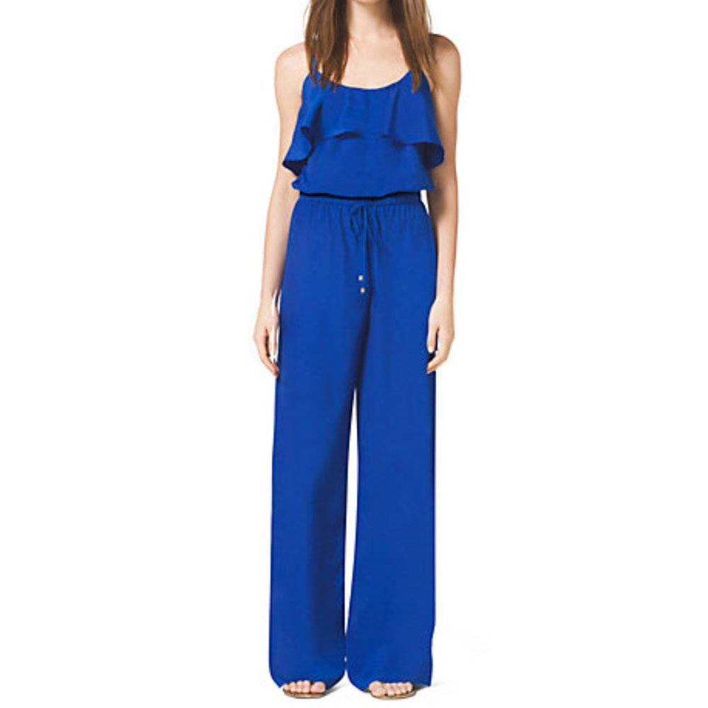 Michael Kors Royal Blue Sleeveless Ruffle Jumpsuit